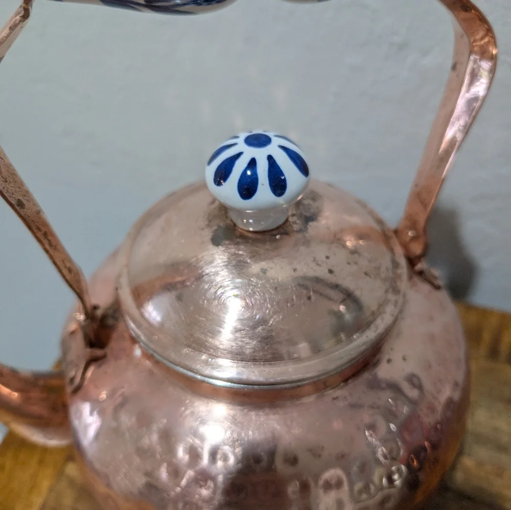 Copper‎ Teapot With Porcelain Handle Large